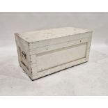 White painted metal bound two-handled chest, 44cm high x 85cm wide x 45cm deep Condition