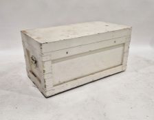White painted metal bound two-handled chest, 44cm high x 85cm wide x 45cm deep Condition