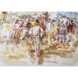 Roland Batchelor (1889-1990) Pen and watercolour "Tourists, Guernsey", 1975, framed and glazed,