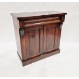 19th century mahogany chiffoniere with frieze drawer, cupboards below, on plinth base, 85cm high x