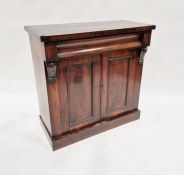 19th century mahogany chiffoniere with frieze drawer, cupboards below, on plinth base, 85cm high x