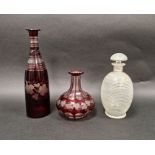 Late 19th/early 20th century Bohemian ruby red glass decanter with etched grape and vine