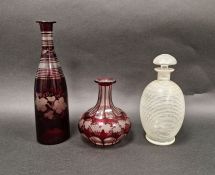 Late 19th/early 20th century Bohemian ruby red glass decanter with etched grape and vine