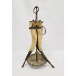 Brass-mounted triple horn stickstand with central drip tray