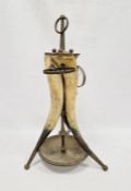 Brass-mounted triple horn stickstand with central drip tray