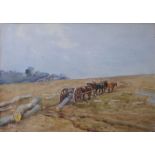 Mary S Hagarty (act 1882-1938) Watercolour Carthorses logging, signed lower right, 24cm x 35cm