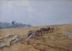 Mary S Hagarty (act 1882-1938) Watercolour Carthorses logging, signed lower right, 24cm x 35cm