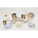 Masons Ironstone 'Mandalay' pattern oval dish, two Royal Doulton character jugs and a small jester