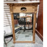 19th century giltwood overmantel mirror, rectangular with relief shell figures and leaf