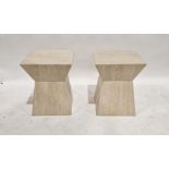 Pair of 1980's Travitine angled post-modern side tables, each 49cm high x 40cm wide x 40cm deep