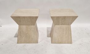 Pair of 1980's Travitine angled post-modern side tables, each 49cm high x 40cm wide x 40cm deep