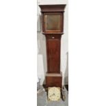 19th century stained oak 30-hour longcase clock, the painted dial with Roman numerals denoting hours