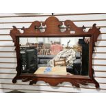 19th century mahogany fretwork mirror (broken in places), 54cm x 74cm