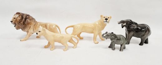 Beswick lion family group comprising of a lion, lioness, and a lion cub, a Beswick model of an