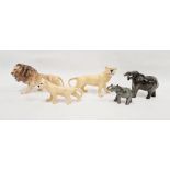 Beswick lion family group comprising of a lion, lioness, and a lion cub, a Beswick model of an