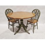 Modern circular pine kitchen table with four kitchen chairs, green painted, 105cm diameter (5)