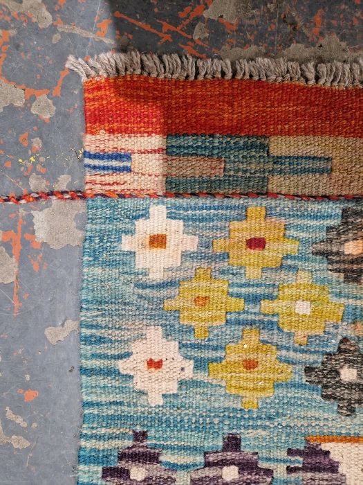 Chobi orange ground kilim with lozenge trelliswork and floral border, 155cm x 107cmCondition - Image 2 of 38