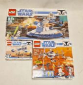 Three boxed Lego Star Wars sets to include 8018 Armoured Assault Tank (AAT), 8015 Assassin Droids