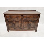 20th century dark oak sideboard, two drawers with two below, two door cupboards, 89cm high x 147cm