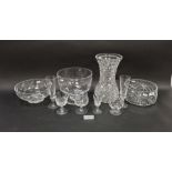 Quantity of Stuart glassware, cut glass vase, glass bowls etc