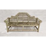 Large teak Lutyens-style garden bench with slatted seat and back, 104cm high x 200cm wide x 65cm