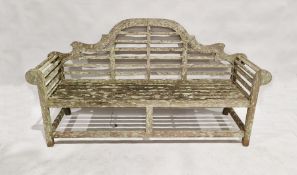 Large teak Lutyens-style garden bench with slatted seat and back, 104cm high x 200cm wide x 65cm