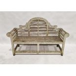 Teak Lutyens-style garden bench with slatted seat and back, 106cm high x 168cm wide x 63cm deep