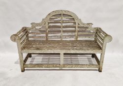 Teak Lutyens-style garden bench with slatted seat and back, 106cm high x 168cm wide x 63cm deep