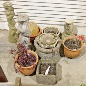 Quantity of terracotta composite stone and stoneware garden planters and two composite stone petit-