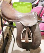 Lionel Dunning Super All Purpose pony saddle with stirrups and leathers