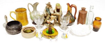 Small West German pottery jug, no.522/17, a Capodimonte-style figure group featuring a tramp, a