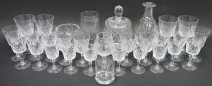 Quantity of cut glassware to include wine glasses, decanters, champagne flutes, sherry glasses