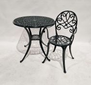 Green painted metal garden table and single chair (2)