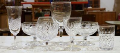 Pair of Waterford cut glass wines and a quantity of other cut glassware to include brandy glasses,