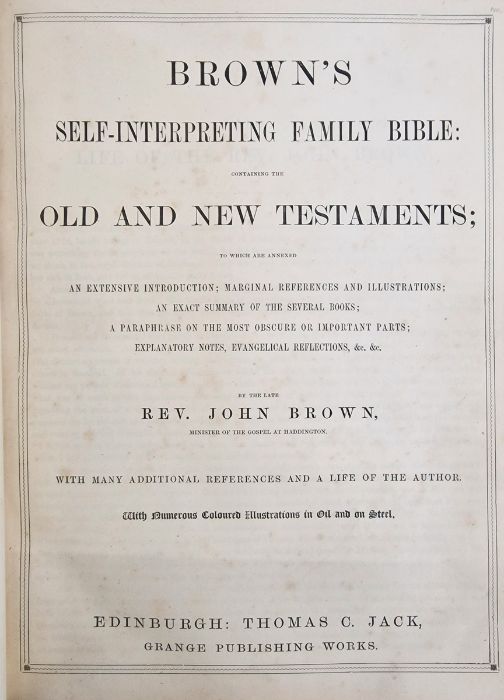 Holy Bible, Rev. John Brown, Edinburgh, Thomas C. Jack, frontis portrait with tissue guard, - Image 5 of 10