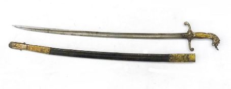 19th century presentation Mameluke sword, with lion's head pommel, brass hilt and fullered blade,
