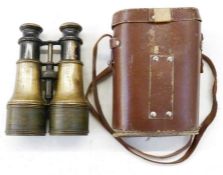 Cased pair of brass binoculars