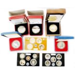 Group of silver coins including two proof 1977 crowns, 2009 St George and Dragon £5, 2013 United