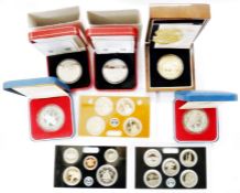 Group of silver coins including two proof 1977 crowns, 2009 St George and Dragon £5, 2013 United