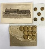 Quantity of Southern Railway Company Service buttons, postcard of the Six Coupled Express Engine,