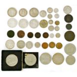 Quantity of worldwide and UK coins, Festival of Britain 1951, various crowns and enamel medallion '