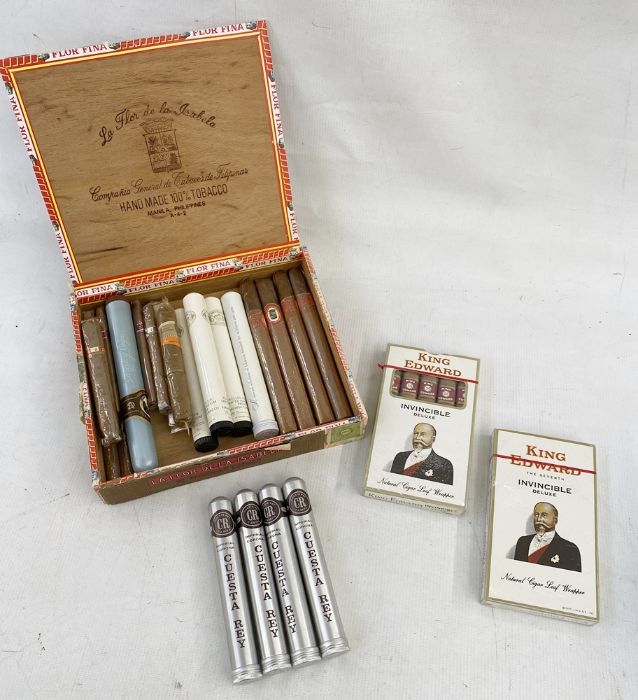 Two King Edward Invincible Deluxe packs (unopened), four Cuesta Rey cigars and a mixed box of cigars