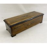Late 19th century inlaid rosewood Swiss cylinder music box with 12 airs, having printed inscribed