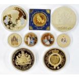 Selection of Royal Family commemorative medallions and coins (nine), mostly copper with gold gilt
