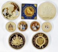 Selection of Royal Family commemorative medallions and coins (nine), mostly copper with gold gilt