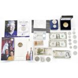 Various nickel world coins together with a 1997 golden wedding crown (brilliant uncirculated) and