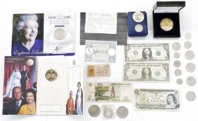 Various nickel world coins together with a 1997 golden wedding crown (brilliant uncirculated) and