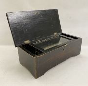 Small 19th century inlaid rosewood cylinder music box, the top inlaid with floral spray, the