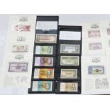 Folder of banknotes, eight world notes from Australia, seven Britain Armed Forces from £5 to 5p, two
