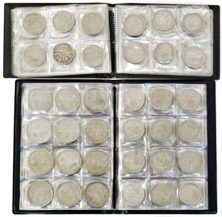 Folders of coins (five) comprising of silver (pre 47) half coins (34) nickel (five), florins (pre - Image 7 of 49